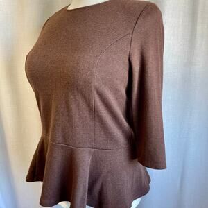 Ralph Lauren Brown Herringbone Peplum Tweed Pullover Top Shirt Preppy 1X